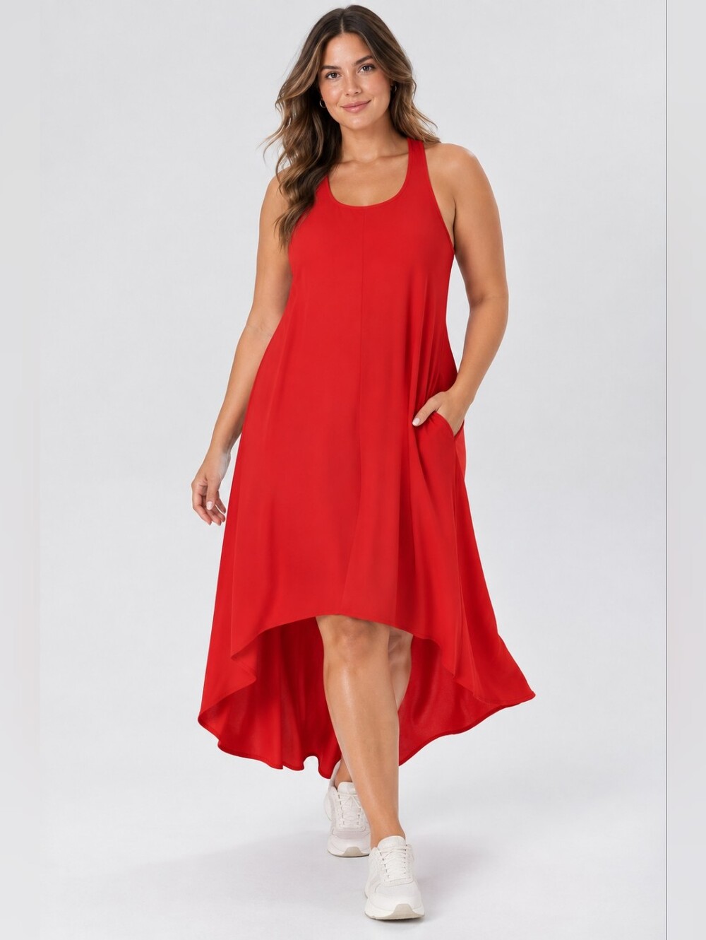 Halara Breezeful High Low 2-Piece Dress L Red Flowy Midi Quick Dry NWT
